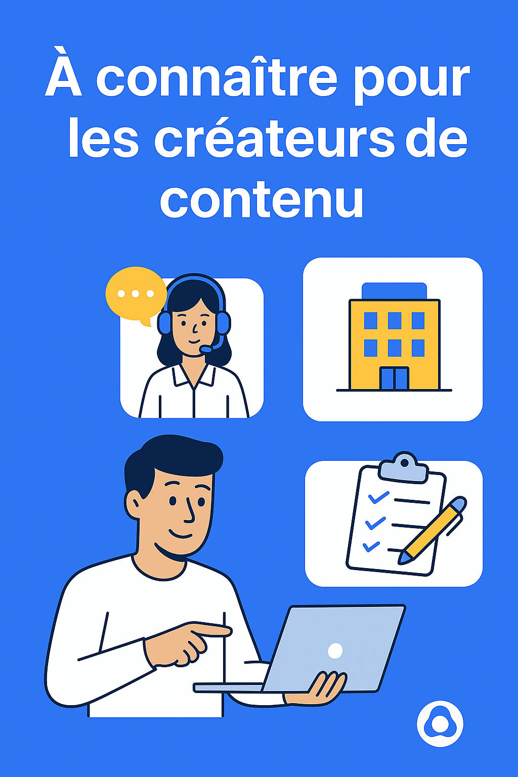 Illustration moderne mettant en scène un créateur de contenu consultant des services professionnels liés à la création, la gestion et l’animation de sa communauté.